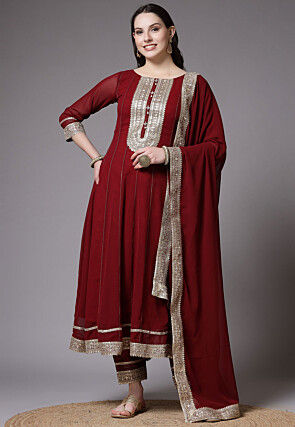 Embroidered Georgette Anarkali Suit in Maroon