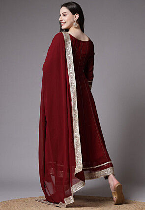Embroidered Georgette Anarkali Suit in Maroon