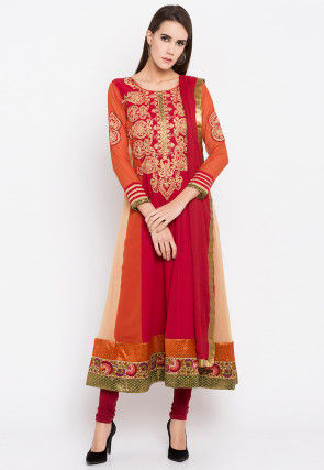 Embroidered Georgette Anarkali Suit in Multicolor