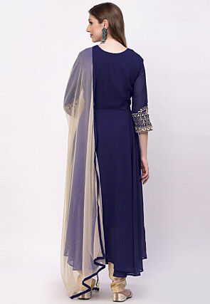 Embroidered Georgette Anarkali Suit in Navy Blue