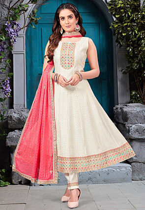 Draped Anarkali Gown In Ivory Color