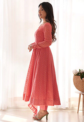 Embroidered Georgette Anarkali Suit in Peach