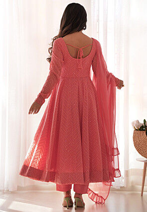 Embroidered Georgette Anarkali Suit in Peach