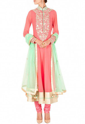 Embroidered Georgette Anarkali Suit in Pink
