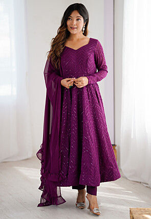 Chikankari Georgette Anarkali Suit in Purple