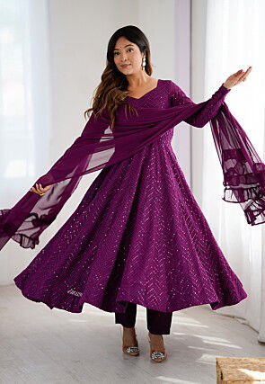 Chikankari Georgette Anarkali Suit in Purple
