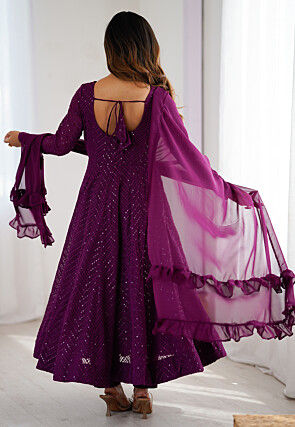 Chikankari Georgette Anarkali Suit in Purple
