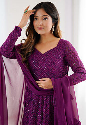 Chikankari Georgette Anarkali Suit in Purple