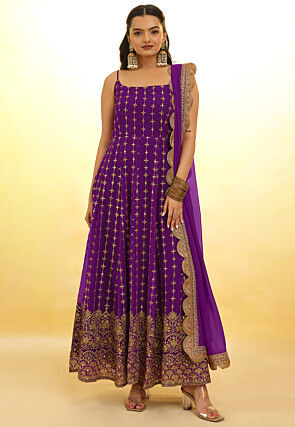 Embroidered Georgette Anarkali Suit in Purple