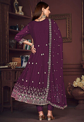 Embroidered Georgette Anarkali Suit in Purple