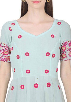 Embroidered Georgette Anarkali Suit in Sea Green