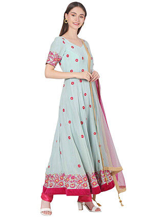Embroidered Georgette Anarkali Suit in Sea Green