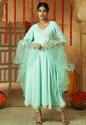 Embroidered Georgette Anarkali Suit in Sea Green