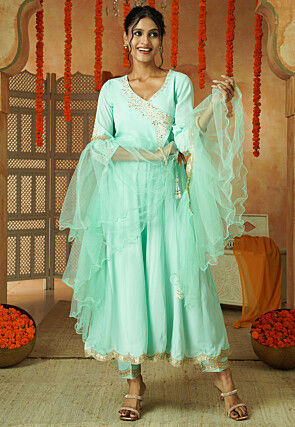 Embroidered Georgette Anarkali Suit in Sea Green