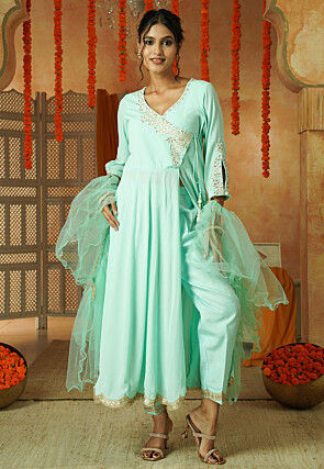 Embroidered Georgette Anarkali Suit in Sea Green
