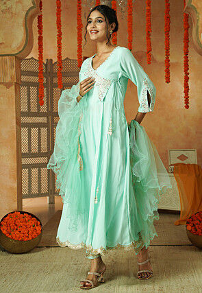 Embroidered Georgette Anarkali Suit in Sea Green