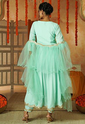 Embroidered Georgette Anarkali Suit in Sea Green