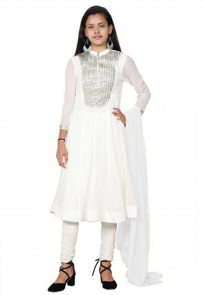 Embroidered Georgette Anarkali Suit in White