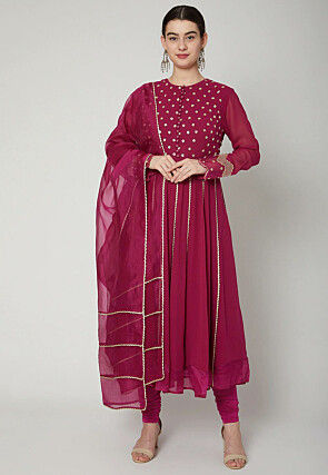 Embroidered Georgette Anarkali Suit in Wine