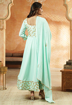 Embroidered Georgette and Art Silk Anarkali Suit in Sky Blue