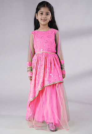 Embroidered Georgette Gown in Baby Pink