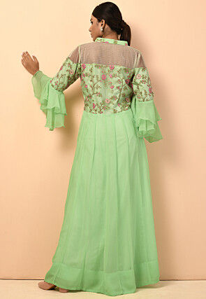 Embroidered Georgette and Net Gowns in Pastel Green