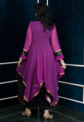 Embroidered Georgette Asymmetric A Line Kurta in Purple