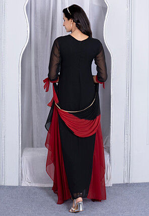 Embroidered Georgette Asymmetric Abaya Style Suit in Multicolor