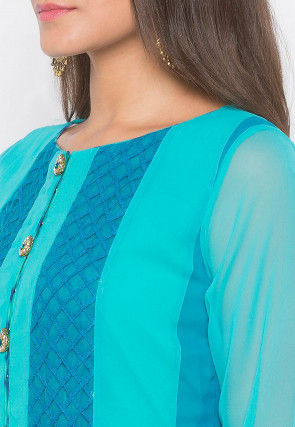 Embroidered Georgette Asymmetric Anarkali Kurta Set in Blue