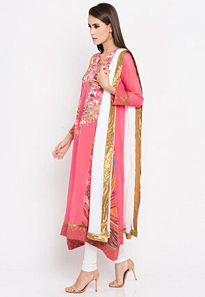 Embroidered Georgette Asymmetric Anarkali Suit in Pink