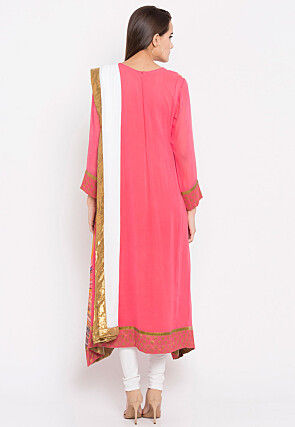 Embroidered Georgette Asymmetric Anarkali Suit in Pink