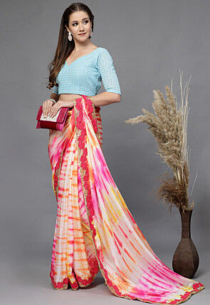 Embroidered Georgette Back Cut Out Blouse in Sky Blue