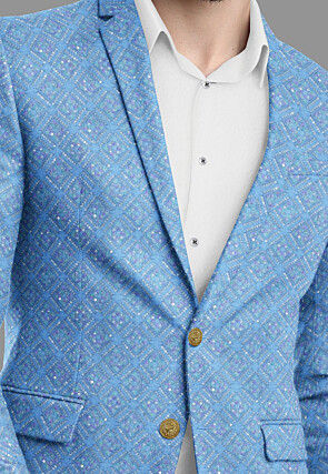 Embroidered Georgette Blazer in Light Blue