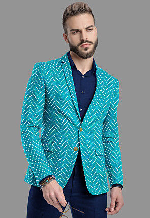Embroidered Georgette Blazer in Turquoise