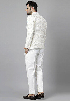 Embroidered Georgette Blazer Set in Off White