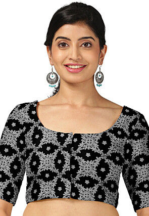 Embroidered Georgette Blouse in Black and Grey
