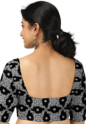 Embroidered Georgette Blouse in Black and Grey