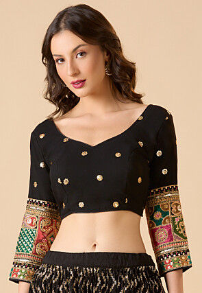 Embroidered Georgette Blouse in Black