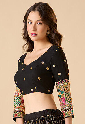Embroidered Georgette Blouse in Black
