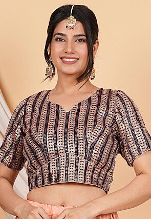 Embroidered Georgette Blouse in Dark Brown