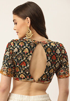 Embroidered Georgette Blouse in Dark Green