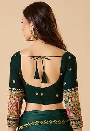 Embroidered Georgette Blouse in Dark Green