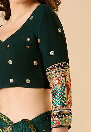 Embroidered Georgette Blouse in Dark Green