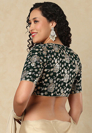 Embroidered Georgette Blouse in Dark Green