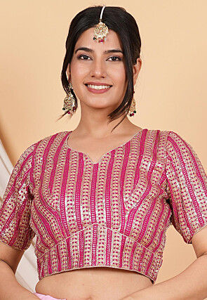 Embroidered Georgette Blouse in Fuchsia