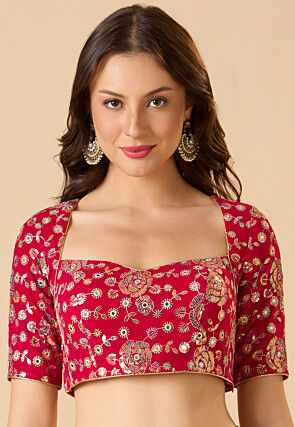 Embroidered Georgette Blouse in Fuchsia