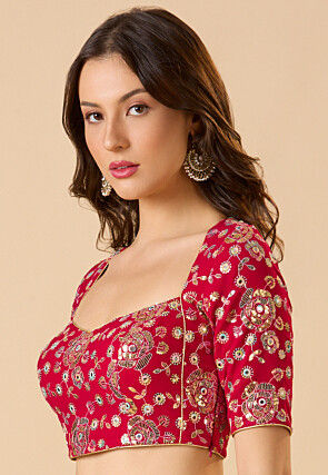 Embroidered Georgette Blouse in Fuchsia