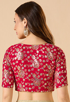 Embroidered Georgette Blouse in Fuchsia