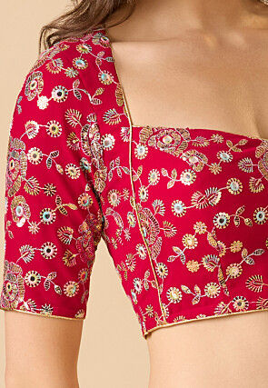 Embroidered Georgette Blouse in Fuchsia