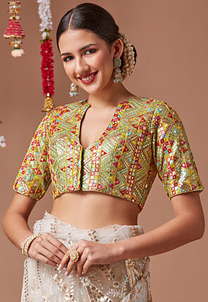 Embroidered Georgette Blouse in Light Green